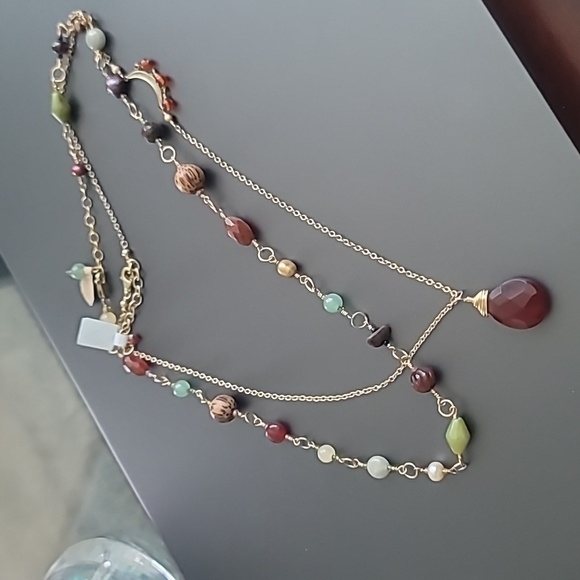 Carnelian Teardrop Pendant Necklace 14kt Gold Filled Half Moon with Dangles - Picture 8 of 8